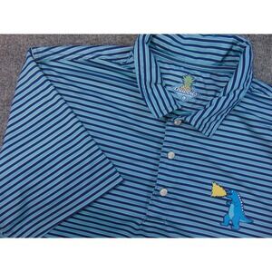 Chubbies Shirt  Mens Size Large Blue Striped Dinosaur Polo Golf Casual
